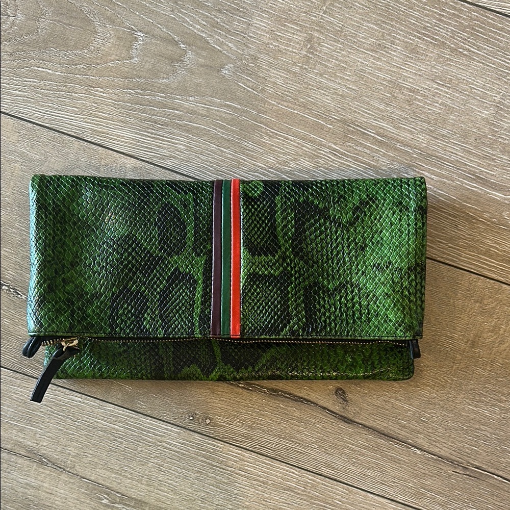 Clare V Green Snakeskin Foldover Clutch